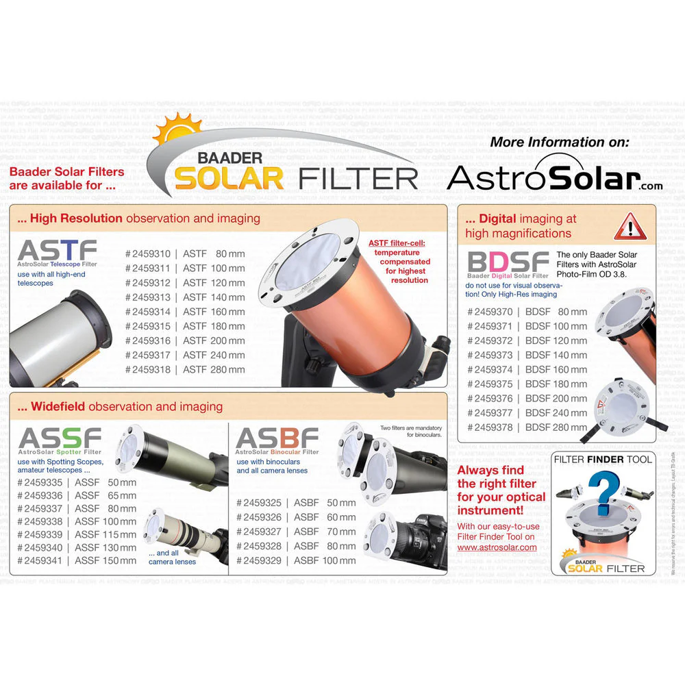 ALPINE ASTRONOMICAL 50mm Baader AstroSolar White-Light Solar Filter for Binoculars (Single) - Image 6