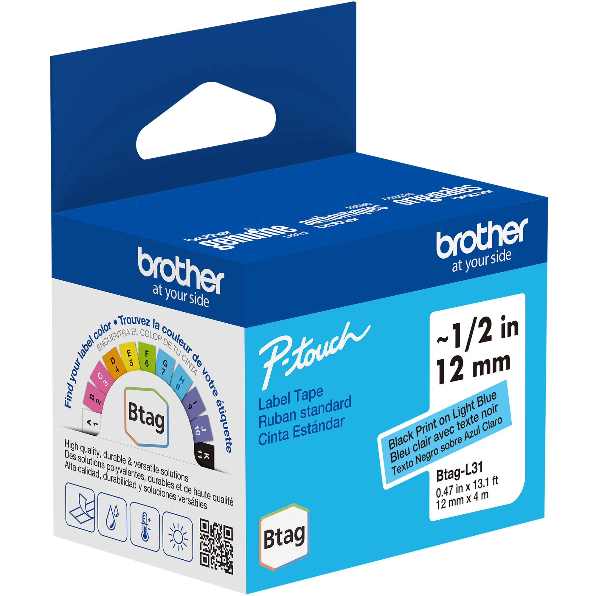 Brother Btag Label Tape for P-Touch PT-N10, PT-N20 & PT-N25BT (Black on Light Blue, 0.5" x 13.1') - Image 2