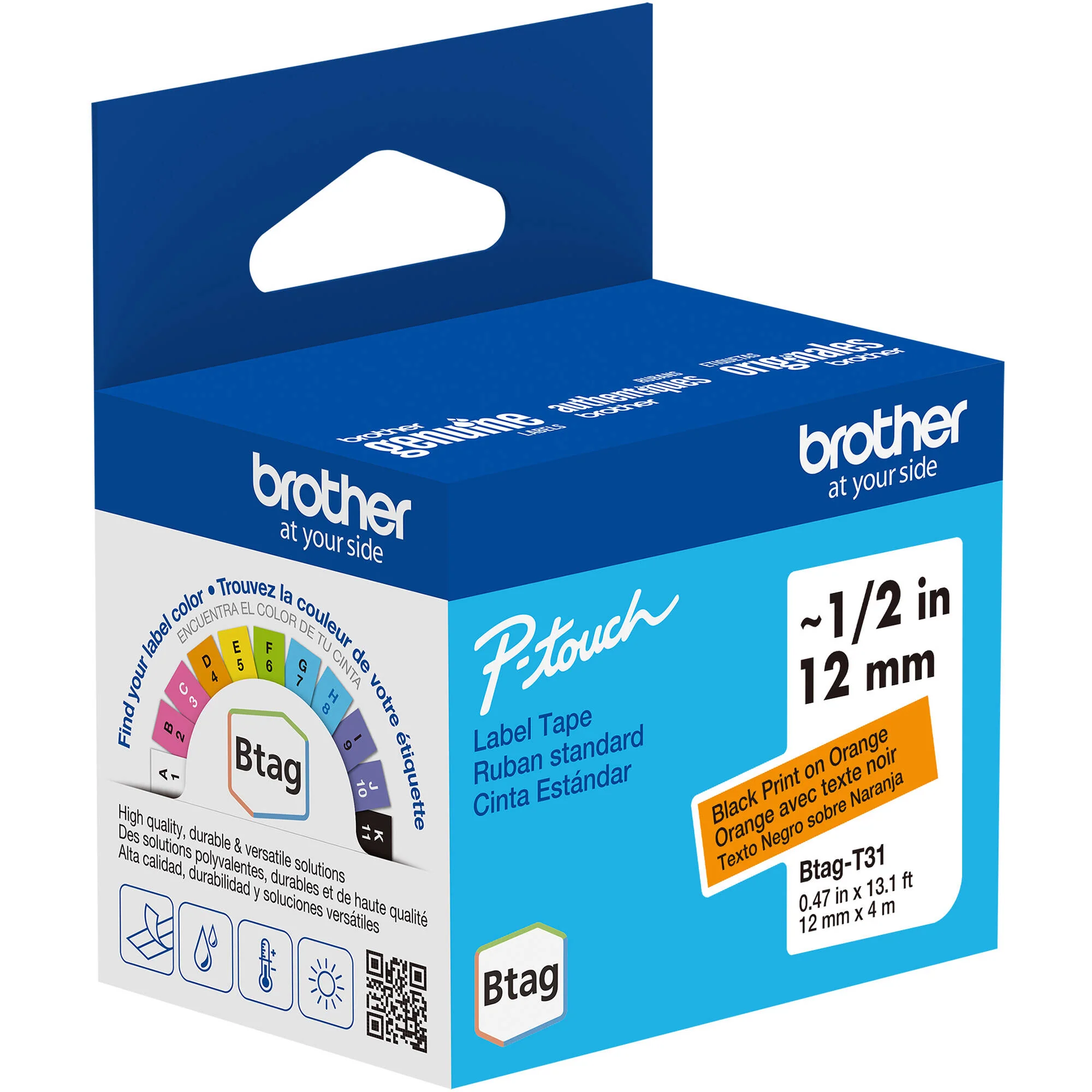 Brother Btag Label Tape for P-Touch PT-N10, PT-N20 & PT-N25BT (Black on Orange, 0.5" x 13.1') - Image 2