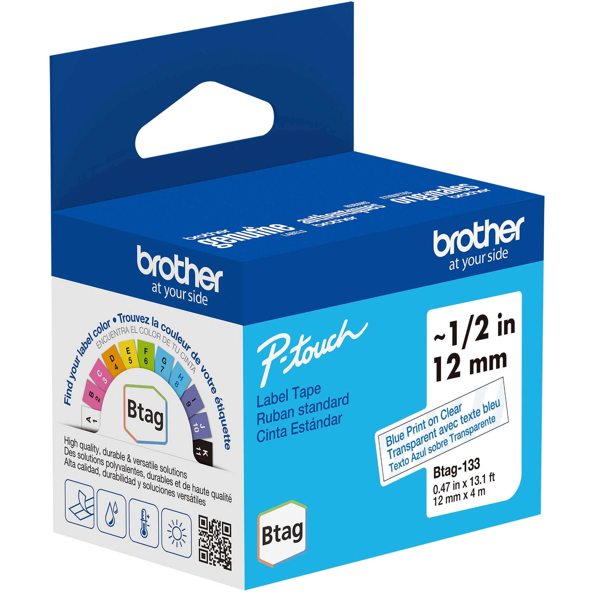 Brother Btag Label Tape for P-Touch PT-N10, PT-N20 & PT-N25BT (Blue on Clear, 0.5" x 13.1') - Image 2