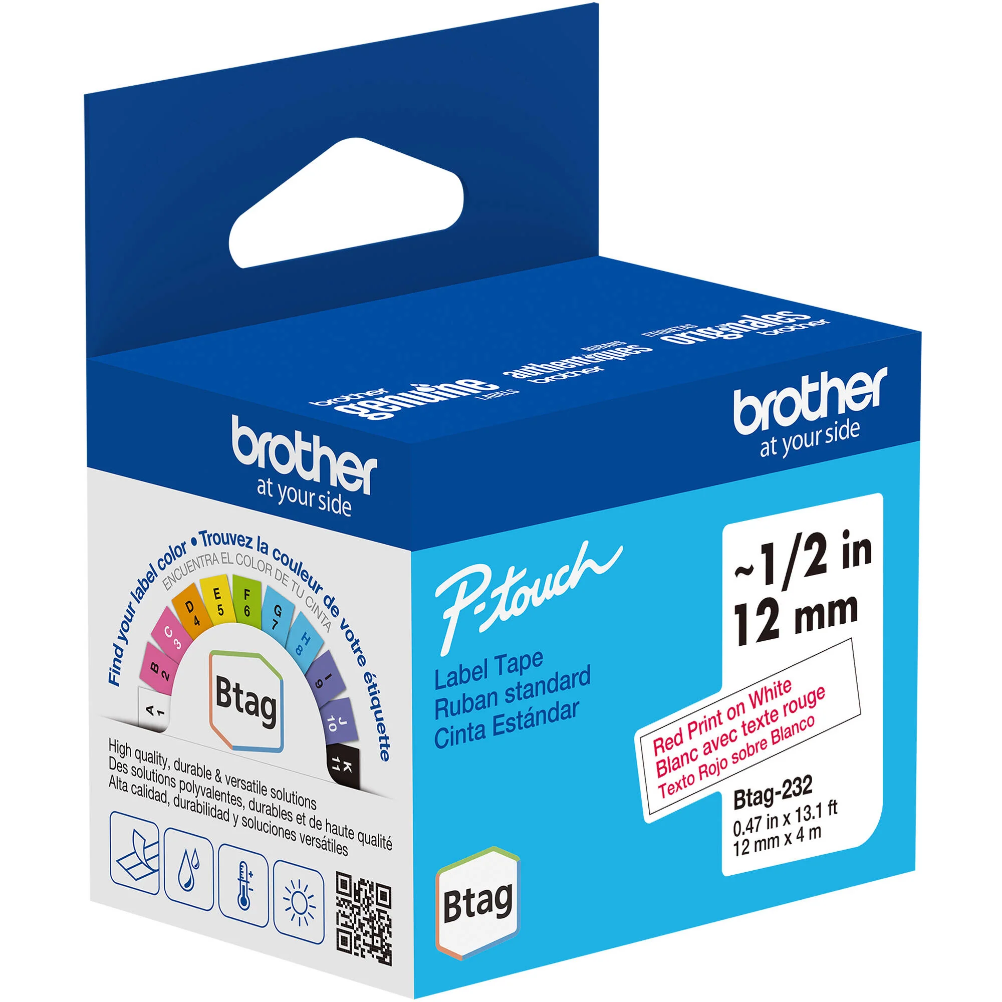 Brother Btag Label Tape for P-Touch PT-N10, PT-N20 & PT-N25BT (Red on White, 0.5" x 13.1') - Image 2