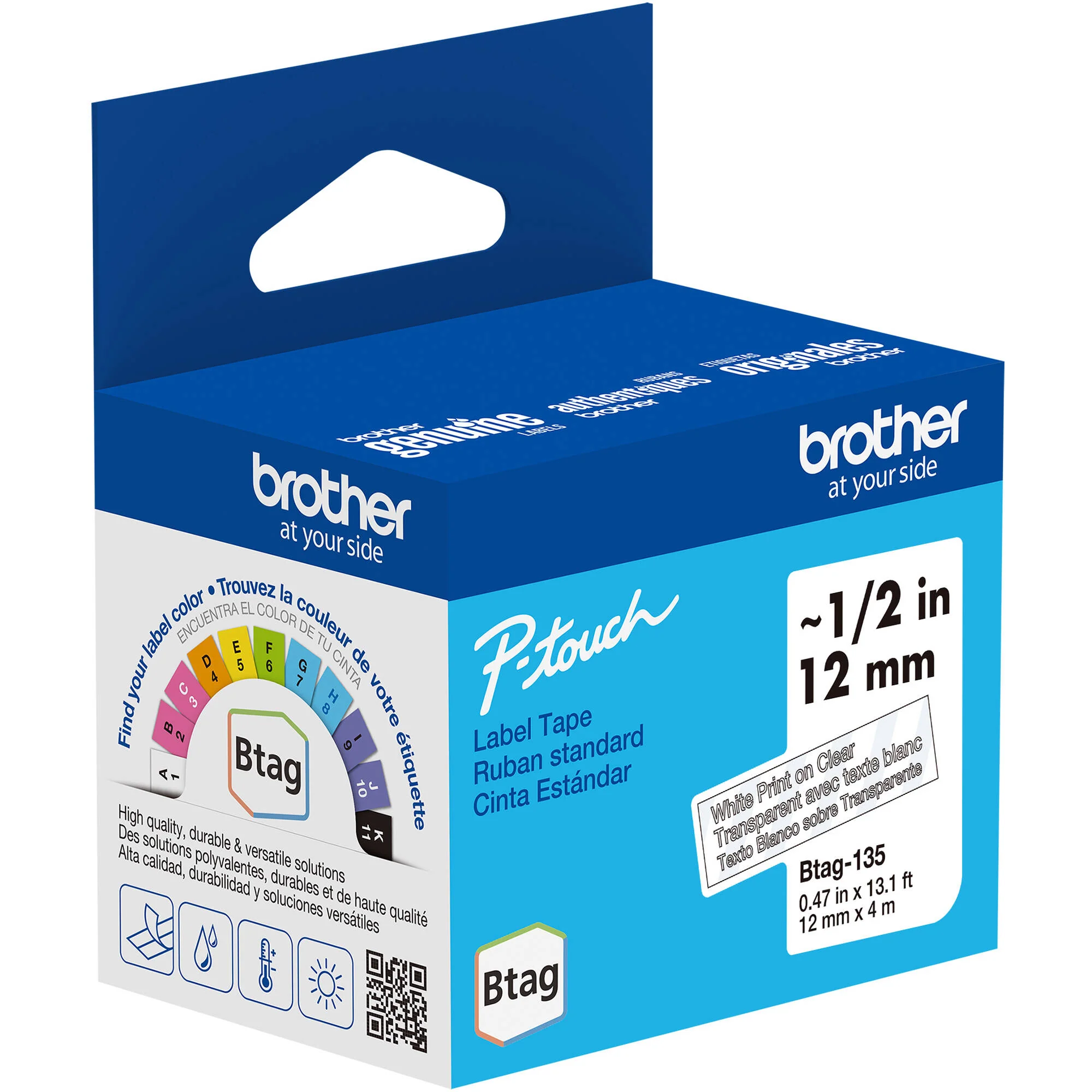 Brother Btag Label Tape for P-Touch PT-N10, PT-N20 & PT-N25BT (White on Clear, 0.5" x 13.1') - Image 2
