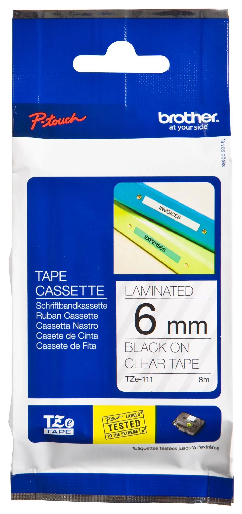 Brother TZE-111 Label Printer Tape Adhesive-Laminated Black on Transparent 8 m - Image 2