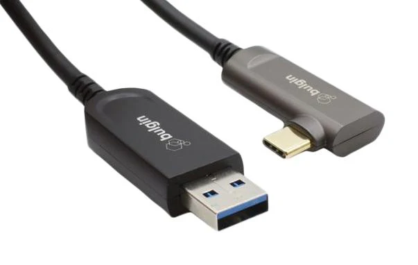 BULGIN LIMITED AOUS3/008 USB Cable, Up to 10Gbps, Type A Plug to 90° Type C Plug, 8 m, 26.2 ft, USB 3.2, Black
