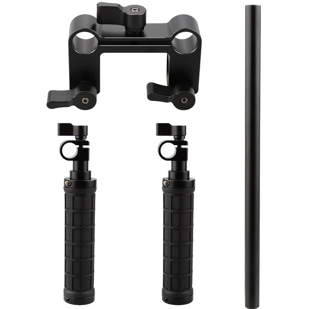 CAMVATE 15mm Rod and Rod Clamp with Two Handgrips Support Kit (Black Levers) - Image 2