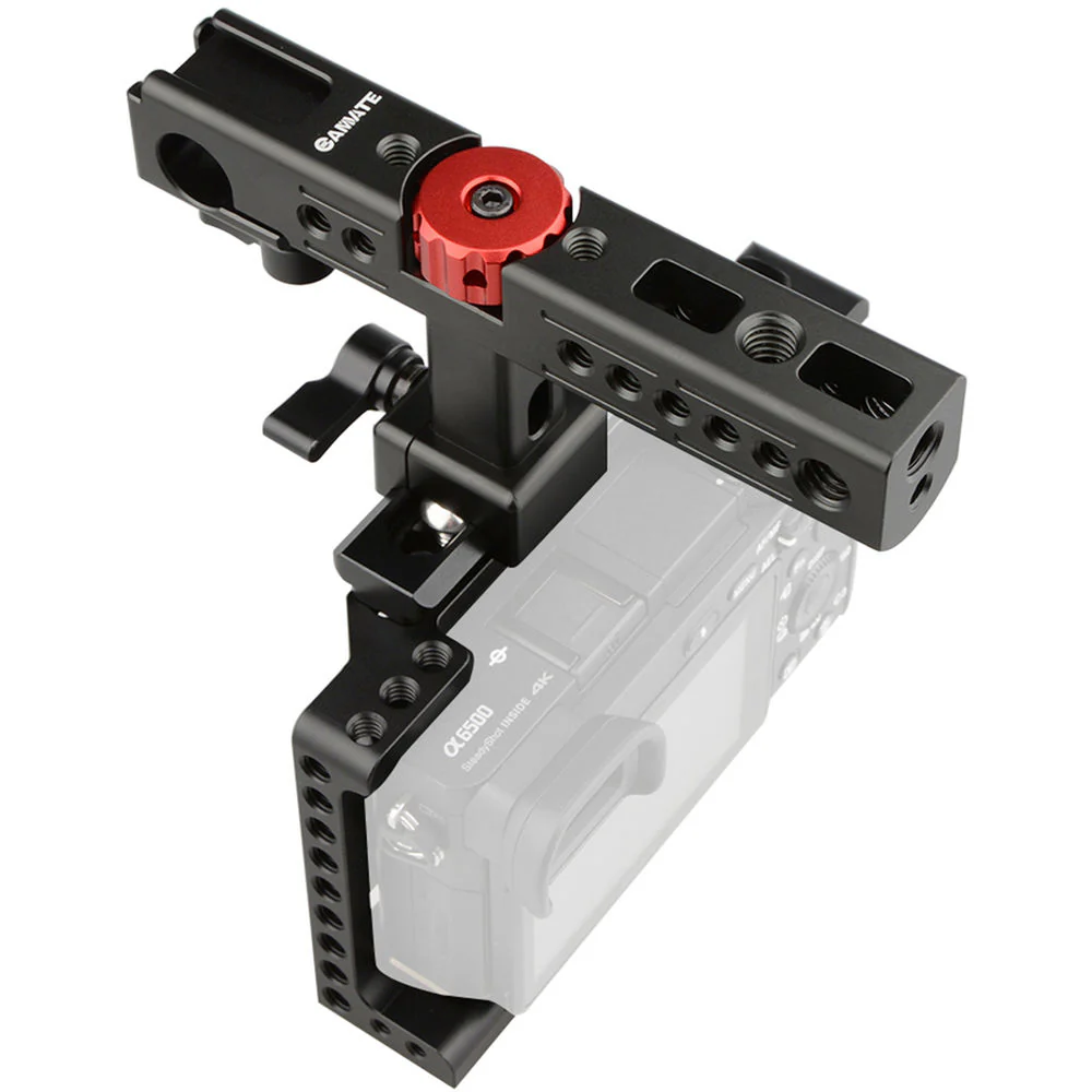 CAMVATE a6500 Handheld Camera Cage with QR Cheese Handle (Black, Red Knob) - Image 6