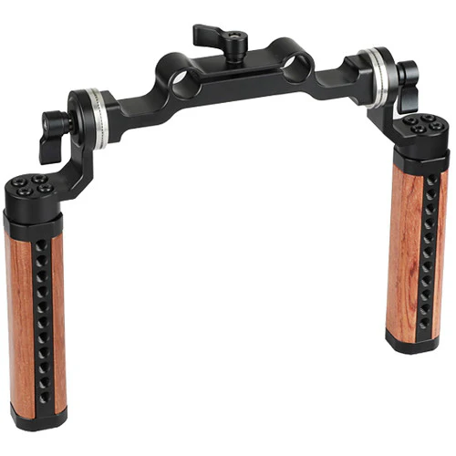 CAMVATE Arri-Style Wood Rosette Handle Grip 15mm Rod Clamp Railblock For DSLR Shoulder Rig (Dual Handles) - Image 2