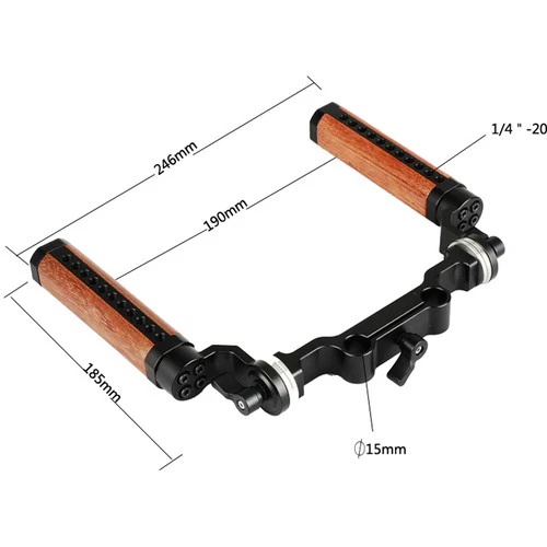 CAMVATE Arri-Style Wood Rosette Handle Grip 15mm Rod Clamp Railblock For DSLR Shoulder Rig (Dual Handles) - Image 7