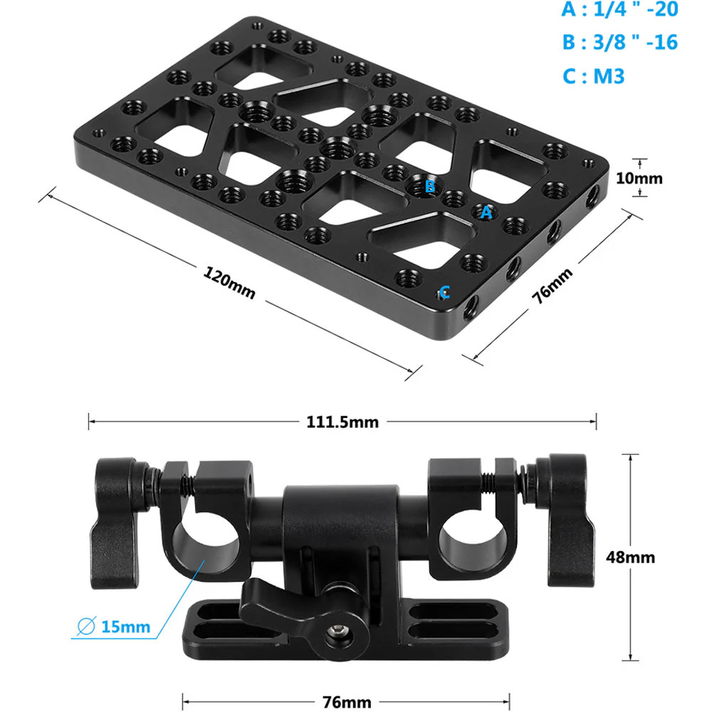 CAMVATE Battery Backboard Cheese Plate with 15mm Rod Clamp for Gold Mount Plate - Image 3