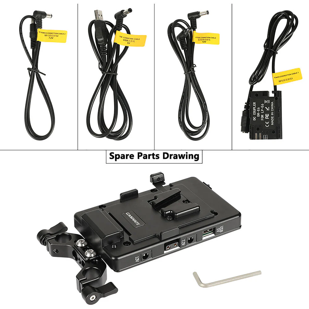 CAMVATE Quick Release V-Mount Battery Plate with Power Outputs & 15mm Rod Clamp - Image 2