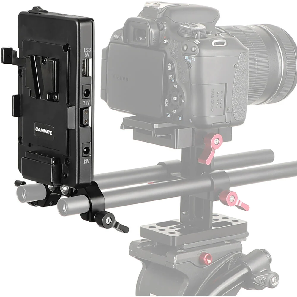CAMVATE Quick Release V-Mount Battery Plate with Power Outputs & 15mm Rod Clamp - Image 4