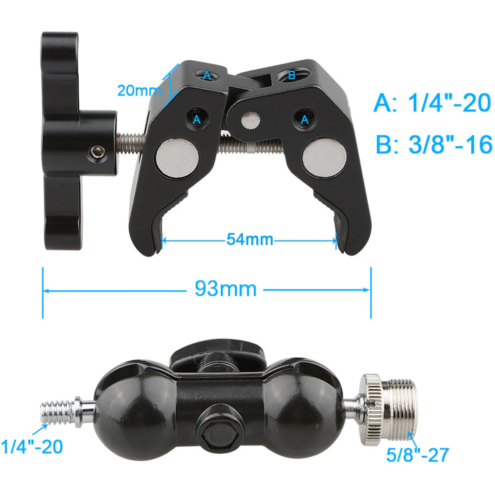 CAMVATE Super Clamp With 5/8"-27 Screw Double Ball Head Mount For Microphone (Black T-Handle) - Image 6