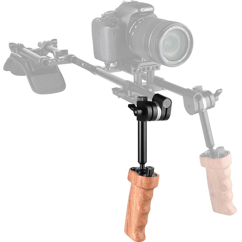 CAMVATE Wooden Handgrip with Built-In Ball Head Connection and 15mm Double Rod Clamp for Camera Cage Kit - Image 3