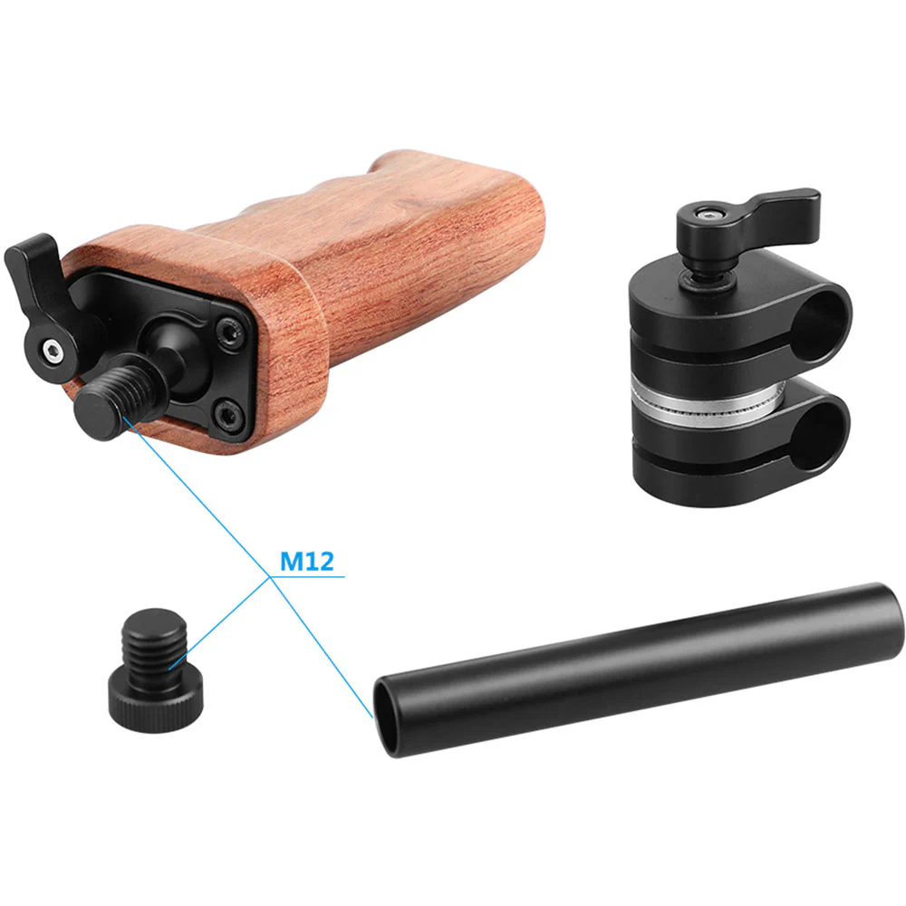 CAMVATE Wooden Handgrip with Built-In Ball Head Connection and 15mm Double Rod Clamp for Camera Cage Kit - Image 5