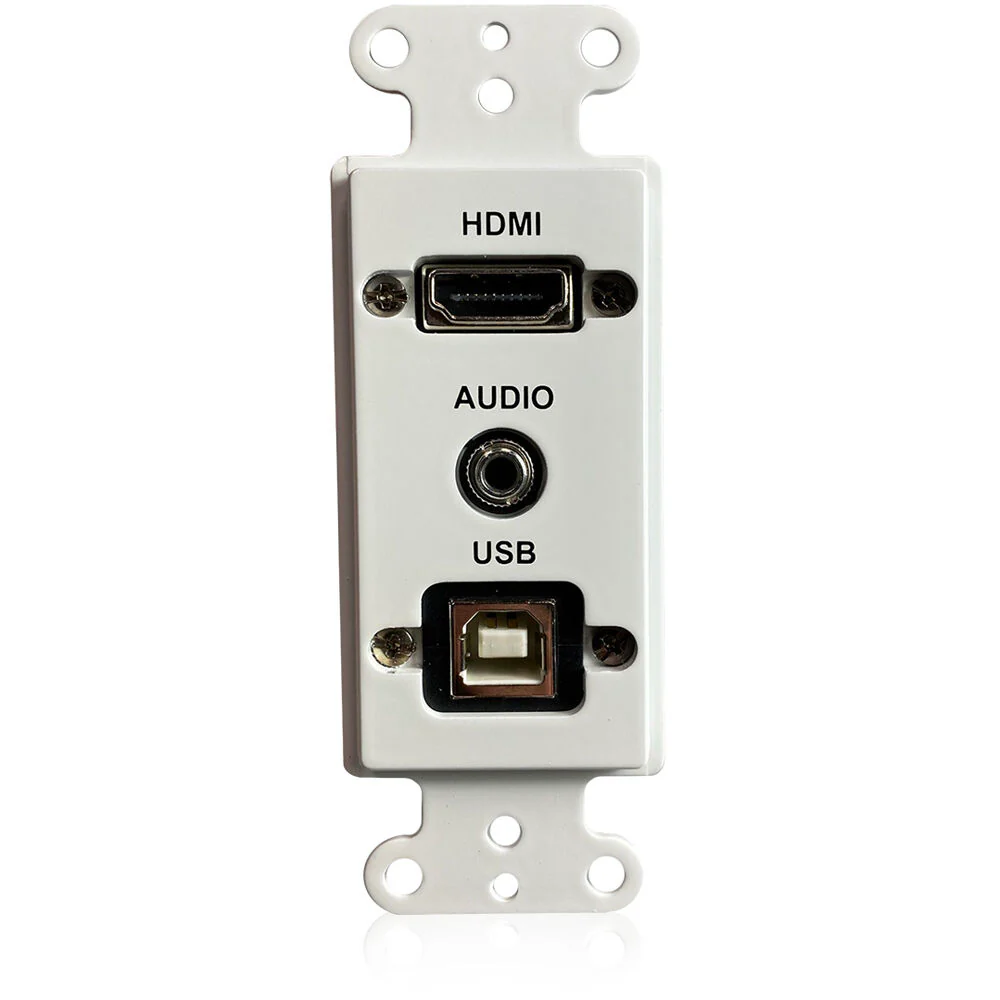 Comprehensive HDMI, USB Type-B, and 3.5mm Pigtail Pass-Through Wall Plate (White) - Image 2