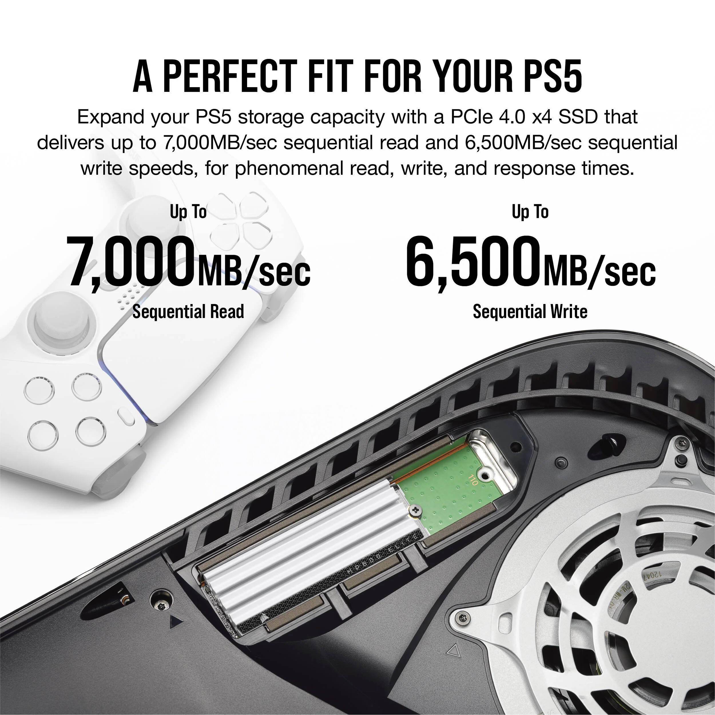 Corsair 1TB MP600 ELITE NVMe PCIe 4.0 M.2 Internal SSD (Heatsink, Optimized for PS5) - Image 2
