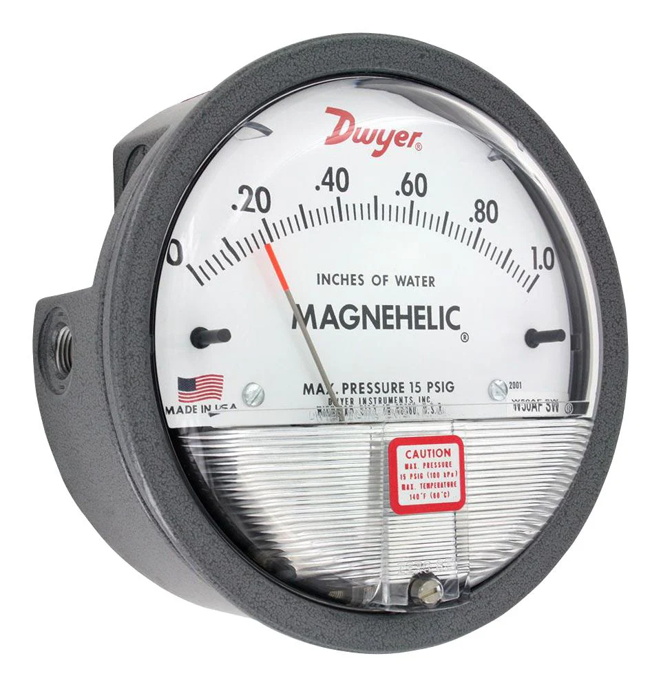 DWYER 2000-100MM Differential Pressure Gauge, 100 mm-H2O, -6.67 to 60°C, 1/8" FNPT