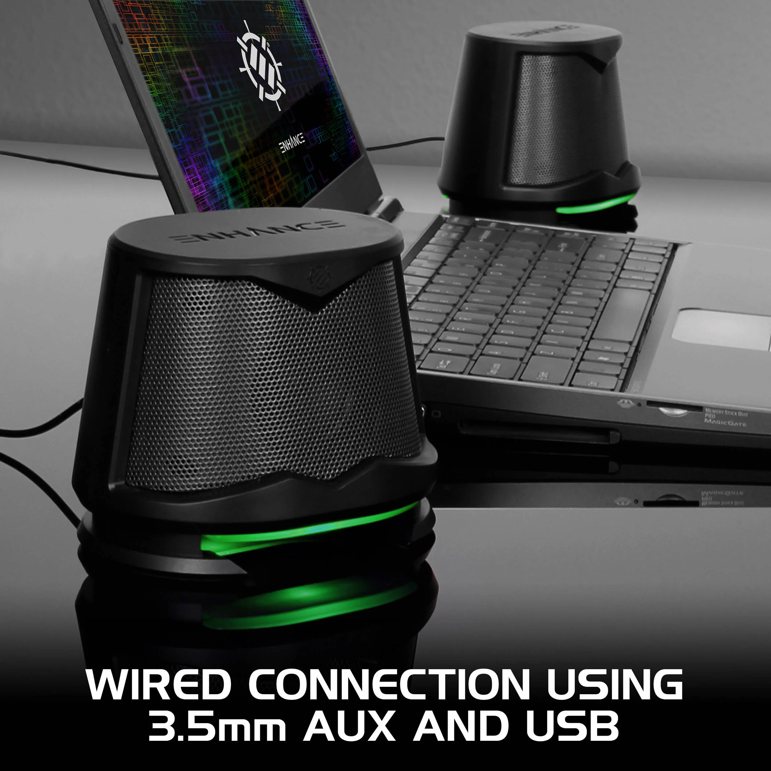 Enhance SB2 2.0 High Excursion Computer Speakers with LED Lights (Green) - Image 4