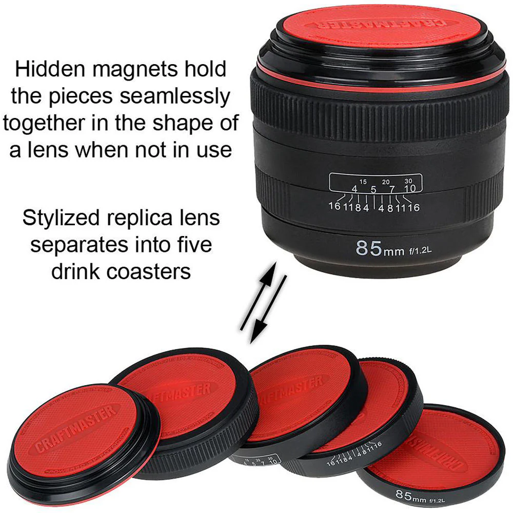 FotodioX LenzCoaster Lens Replica Coaster Set (Black and Red) - Image 4