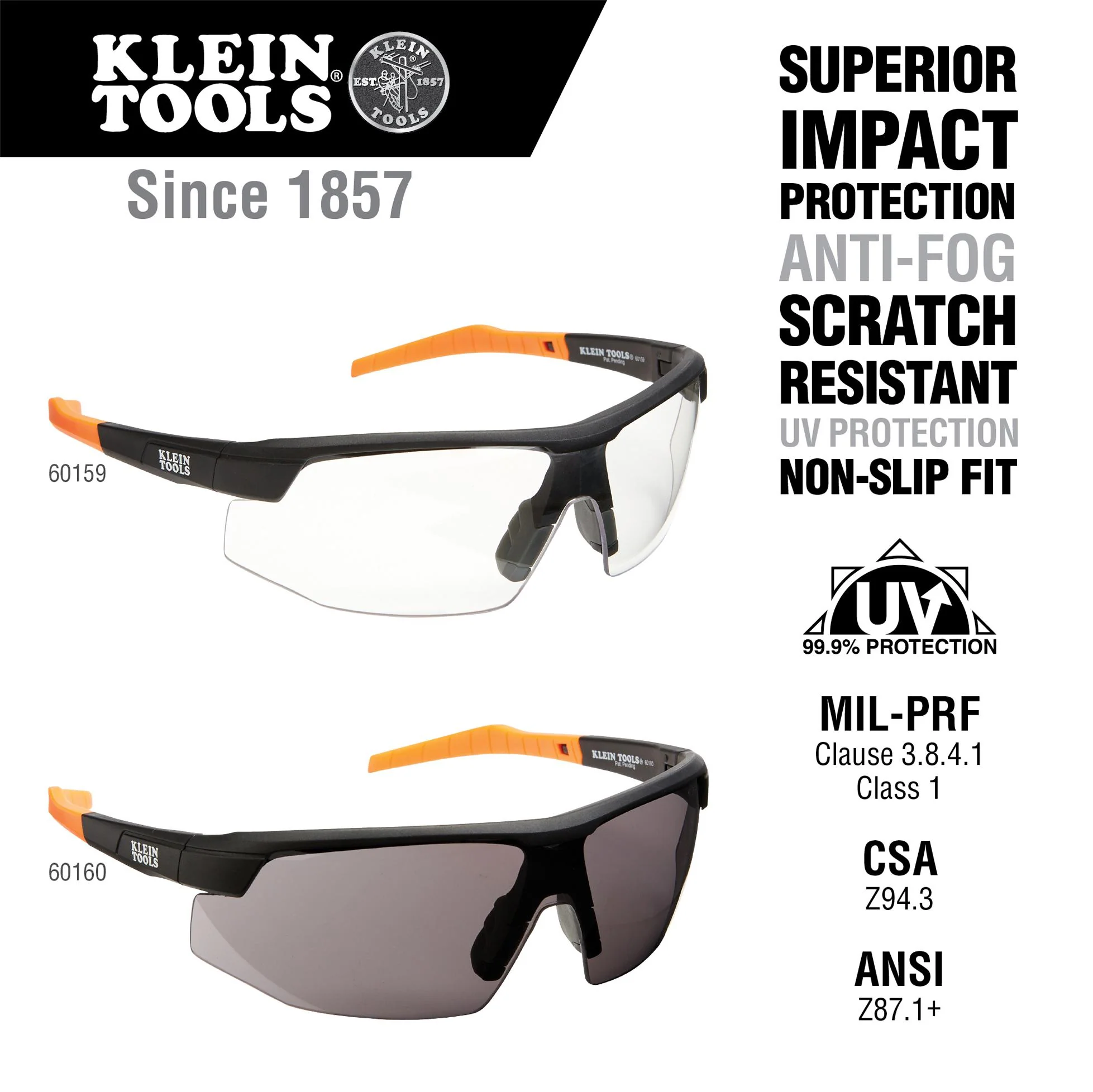 Klein Tools 60160 Protective Eyewear Grey Lens Anti-Fog/Scratch Resistant/UV Protection Black/Orange - Image 2
