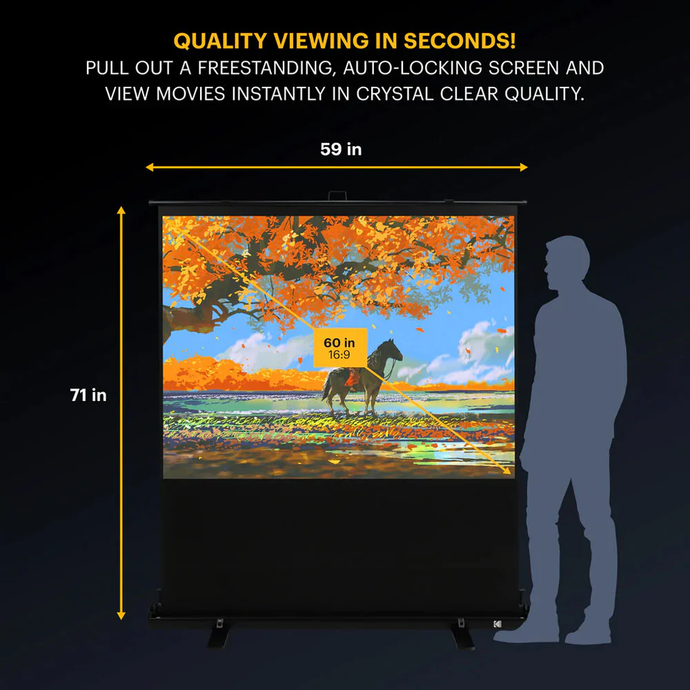 Kodak Instant Cinema 60" Pull-Up Portable Manual Front Projection Screen (30 x 53") - Image 2