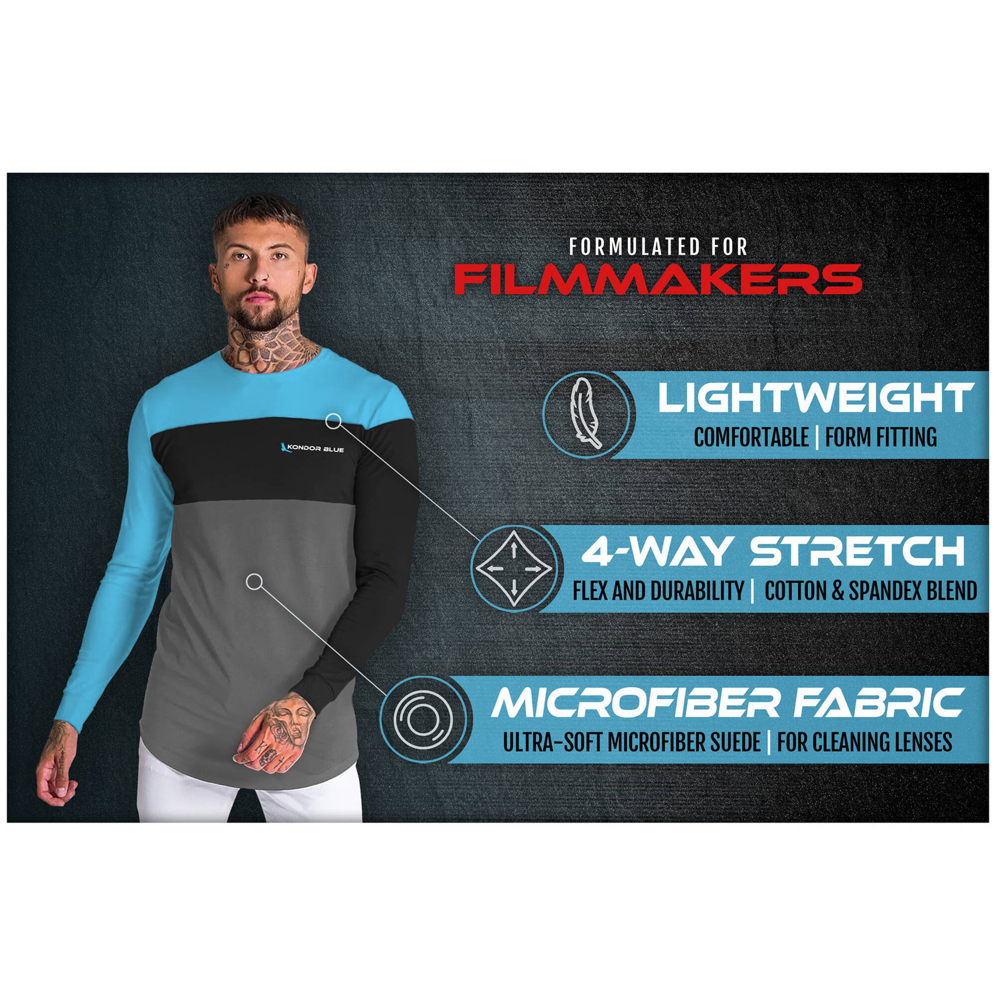 Kondor Blue Long Sleeve TriColor Lens Cleaning T-Shirt (Medium) - Image 3