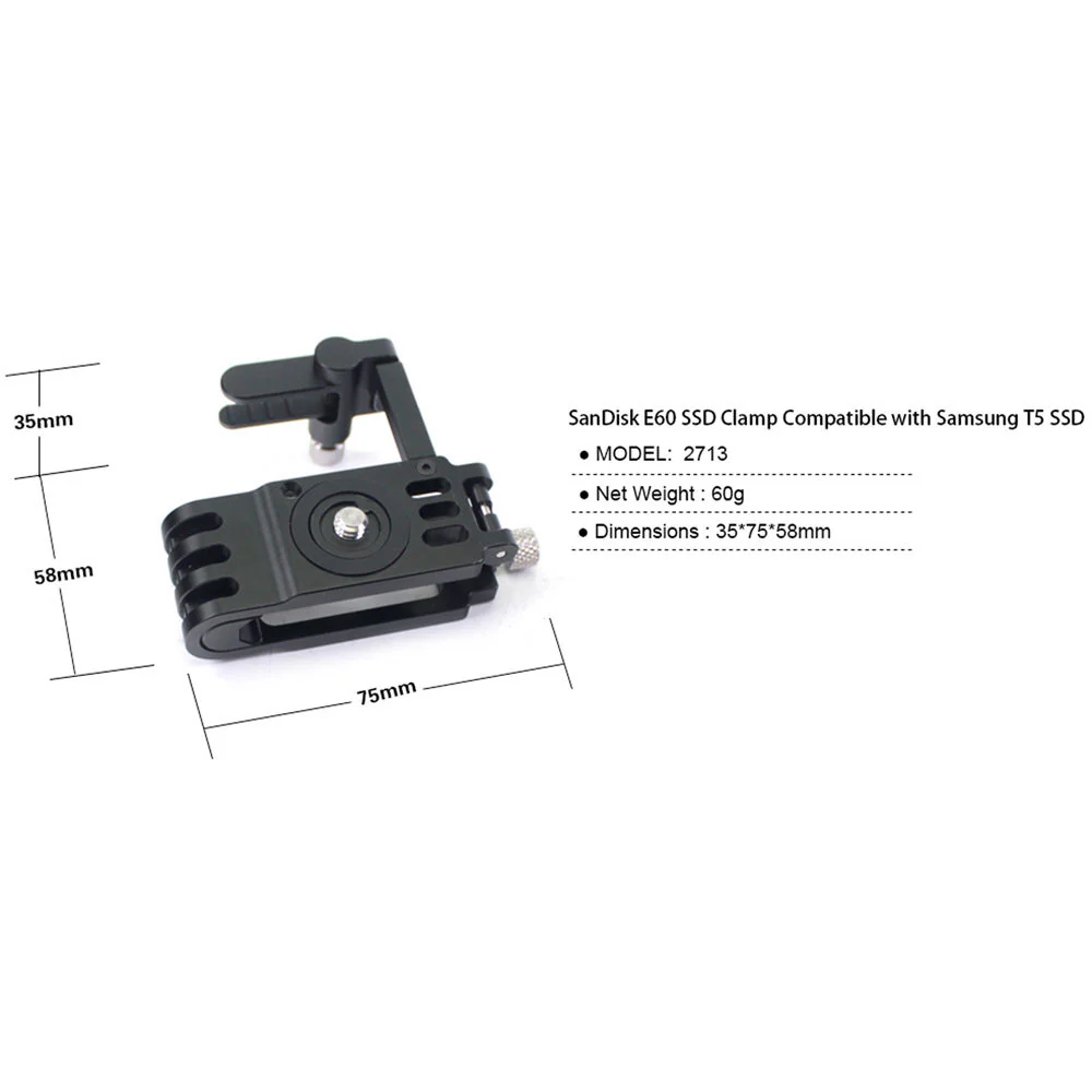 LanParte Sandisk SSD Clamp With Cold Shoe Mount And 1/4 Thread - Image 6