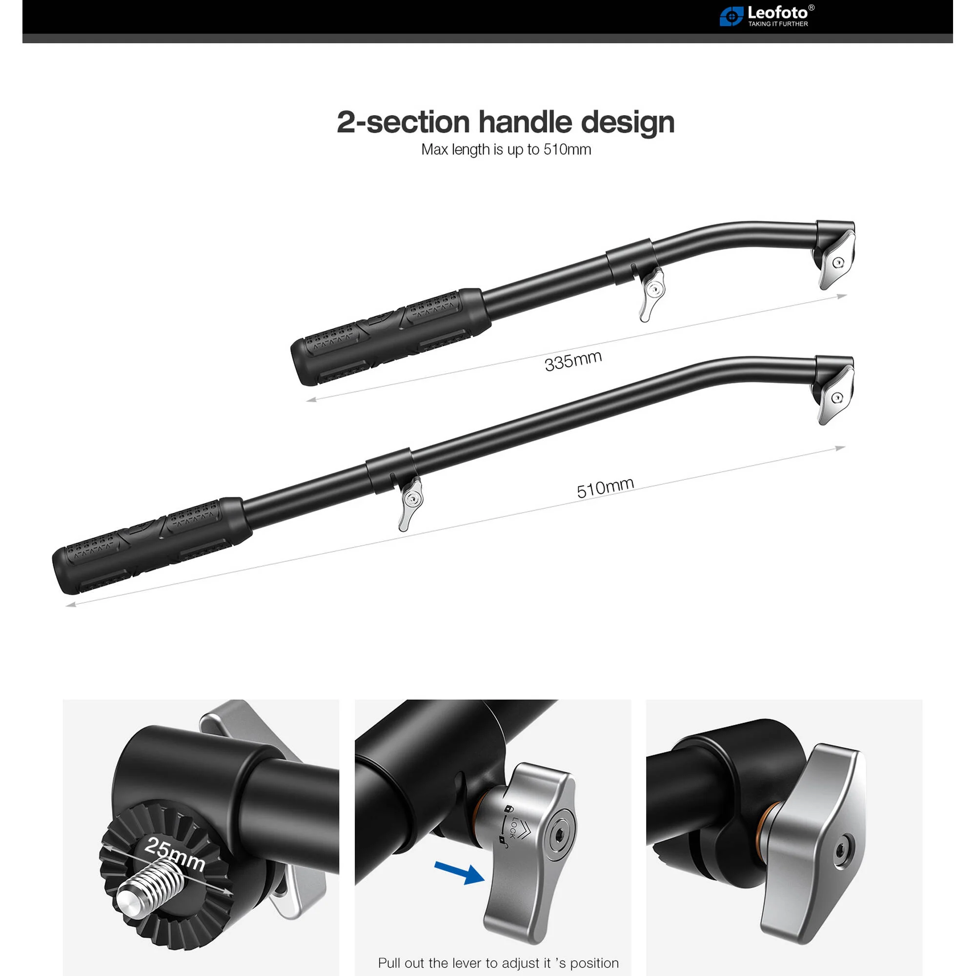 Leofoto HD-01 2-Section Pan Handle for BV-30/30M, BV-20/20K, BV-15, and BV-10/10M - Image 5
