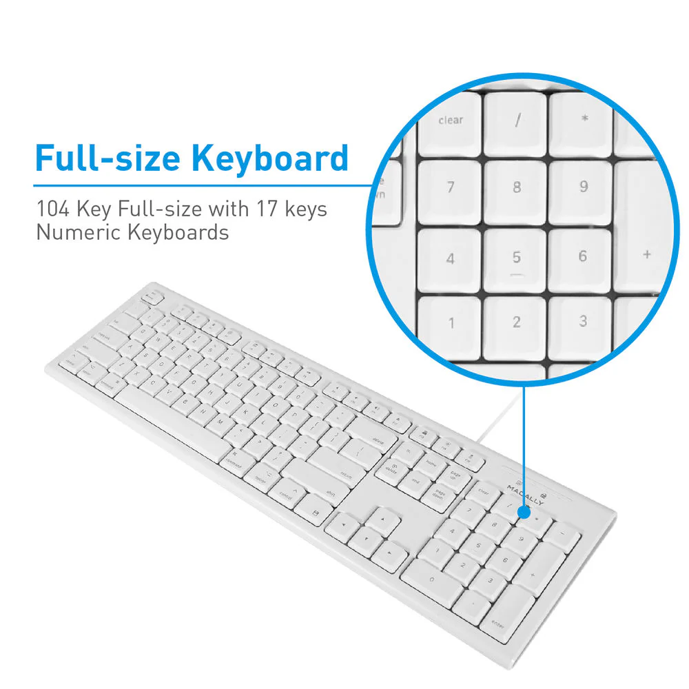 Macally 104 Key Full-Size USB Keyboard (White) - Image 3