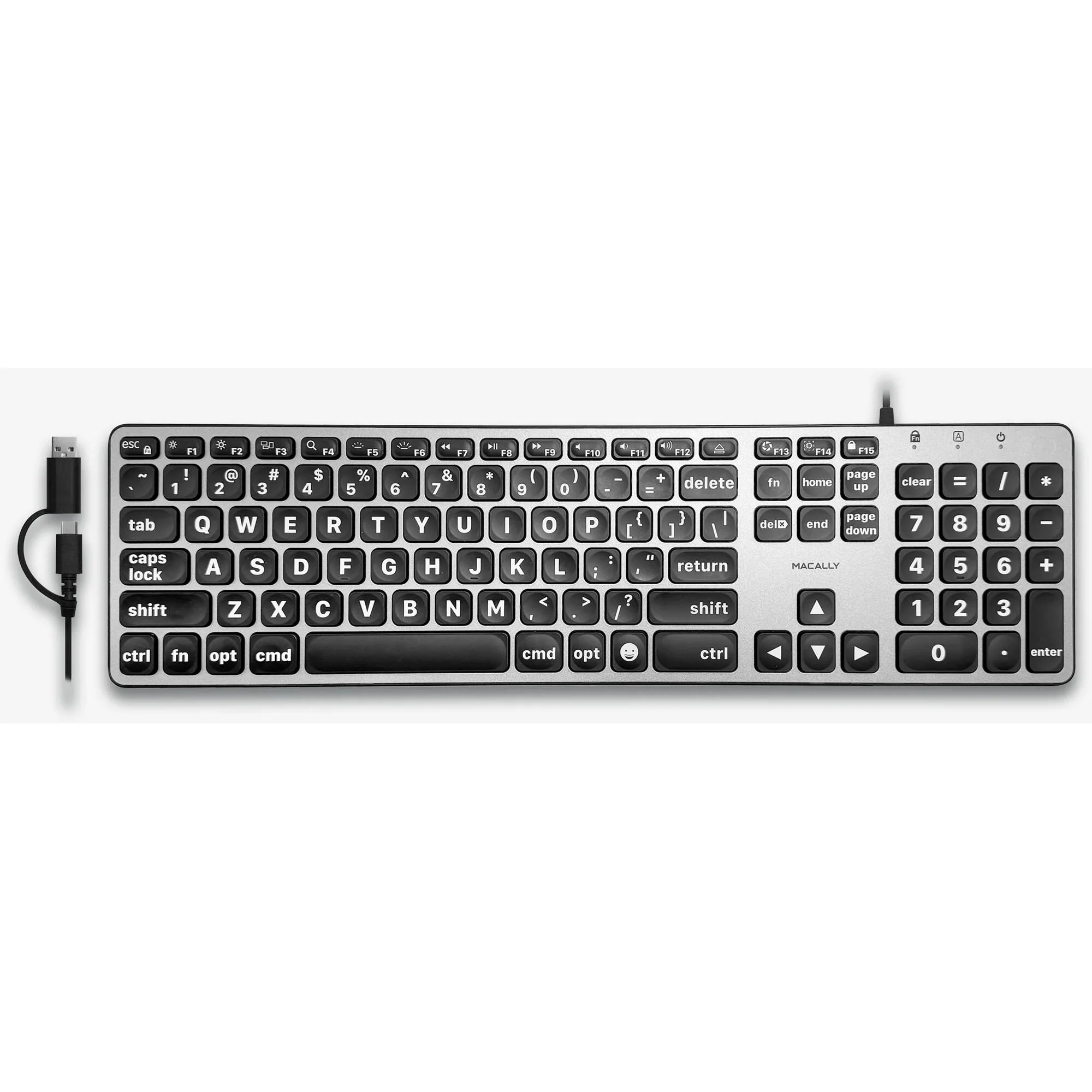 Macally Wired Large-Print Backlit Keyboard for Mac (Space Gray) - Image 2