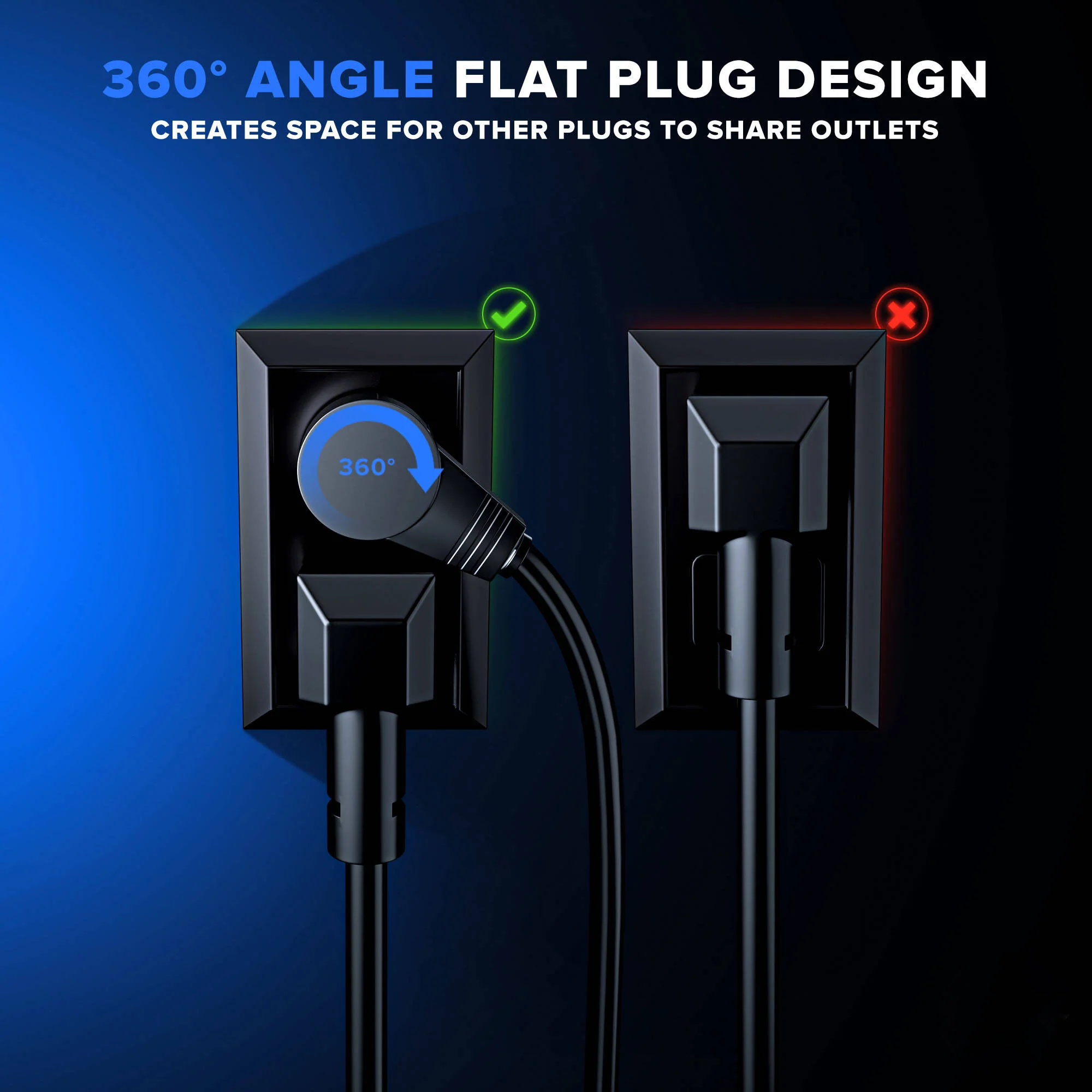 Maximm Cable 360&deg; Rotating Flat Plug 16 AWG Extension Cord (3', Black) - Image 3