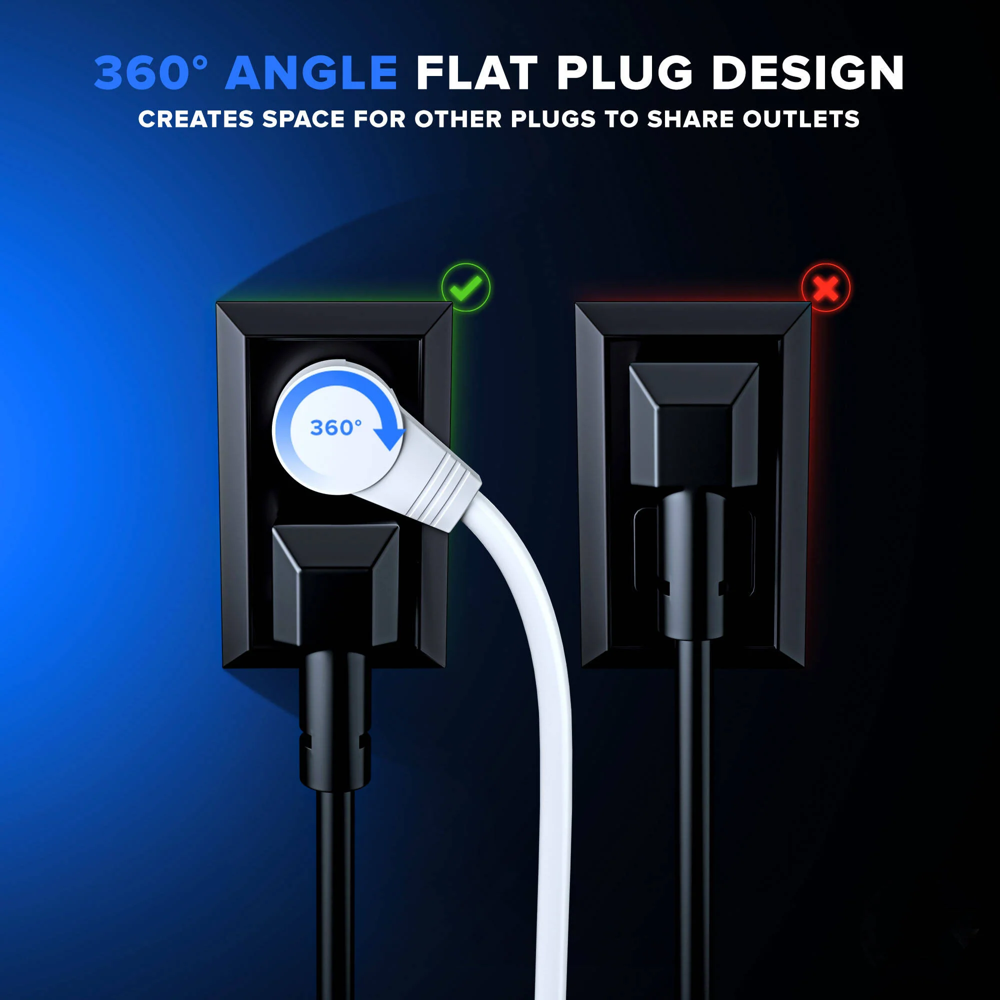 Maximm Cable Original Style 360&deg; Rotating Flat Plug Extension Cord (8', White) - Image 3