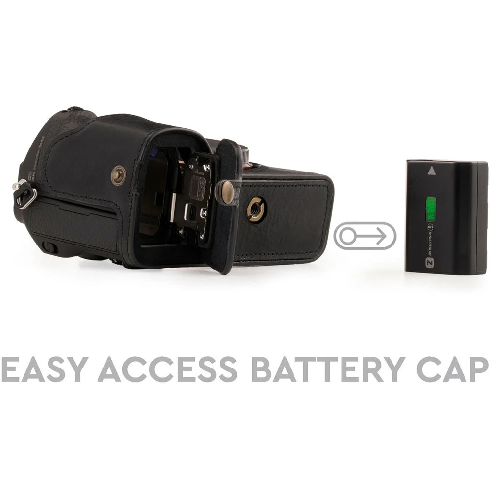 MegaGear Ever Ready Genuine Leather Camera Half Case and Strap for Sony Alpha a7 III, a7R III, a9 (Black) - Image 7