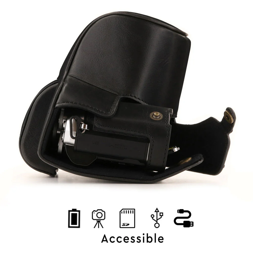 MegaGear Ever Ready Leather Camera Case for Olympus OM-D E-M10 Mark III with 14-42mm Lens (Black) - Image 7