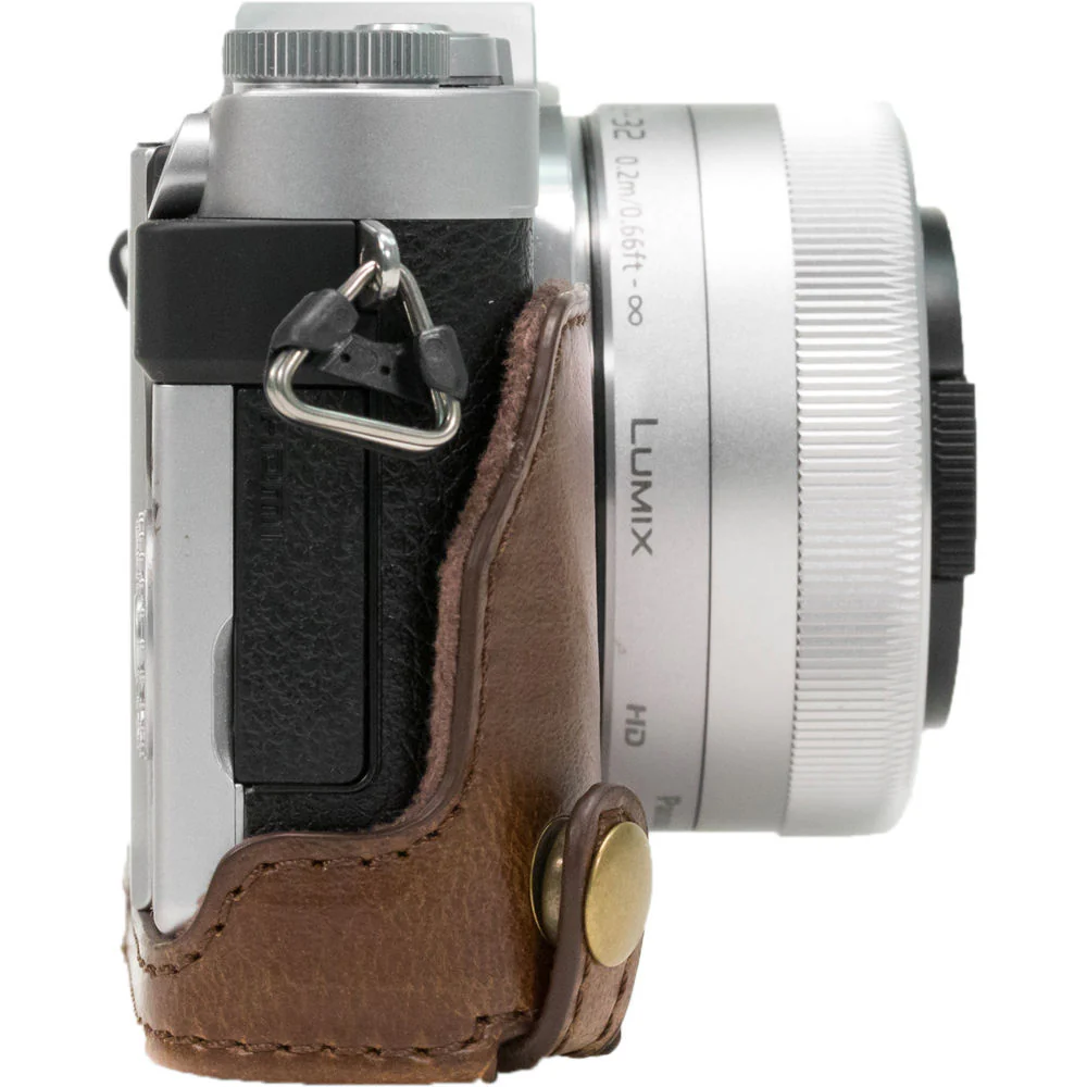 MegaGear Ever Ready PU Leather Case & Strap for Select Panasonic LUMIX with 12-32mm (Dark Brown) - Image 3