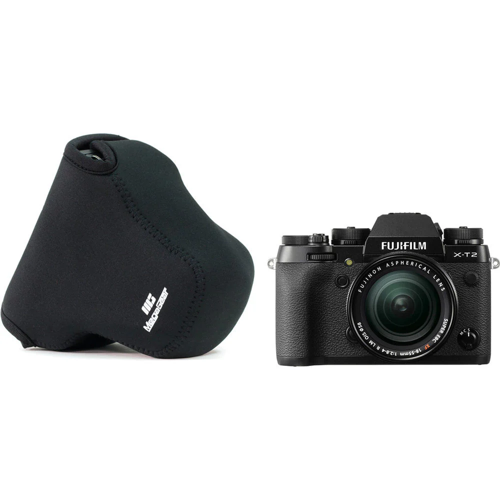 MegaGear Ultra Light Neoprene Camera Case with Carabiner for Fujifilm X-T2 with 18-55mm Lens (Black) - Image 8