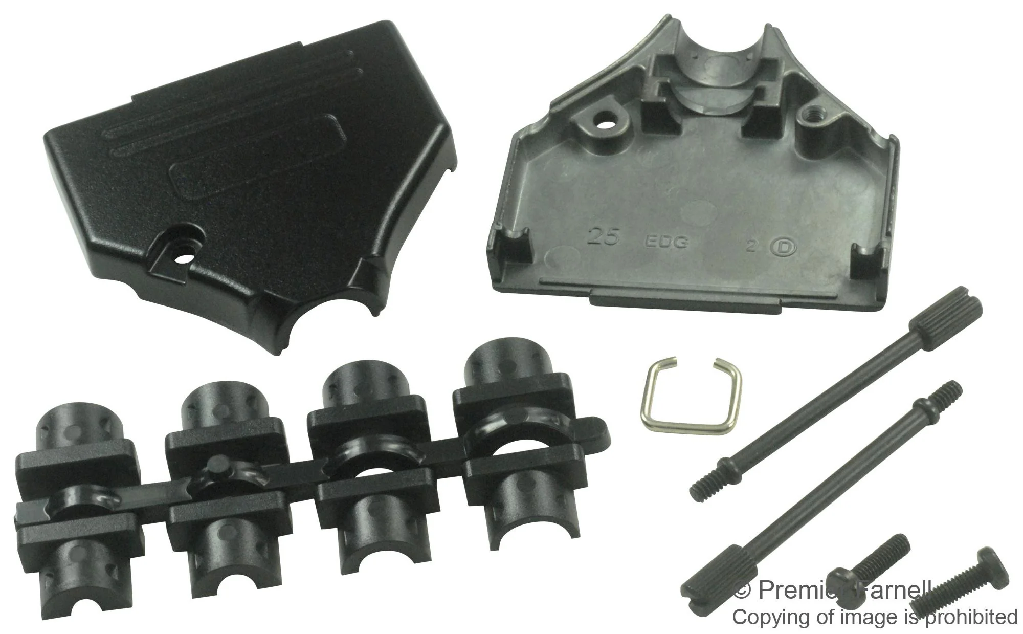 MH CONNECTORS MHDTZK-25-BK-K D Sub Backshell, Diecast, MHDTZK Series, DB, 180°, Zinc Alloy Body