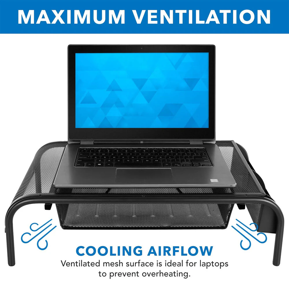 Mount-It! MI-7366 Metal Mesh Computer Monitor Stand and Riser with Pullout Drawer - Image 6