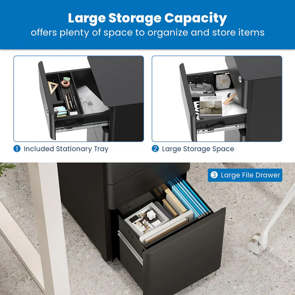 Mount-It! Slim Rolling File Cabinet with 3 Drawers (Black) - Image 4