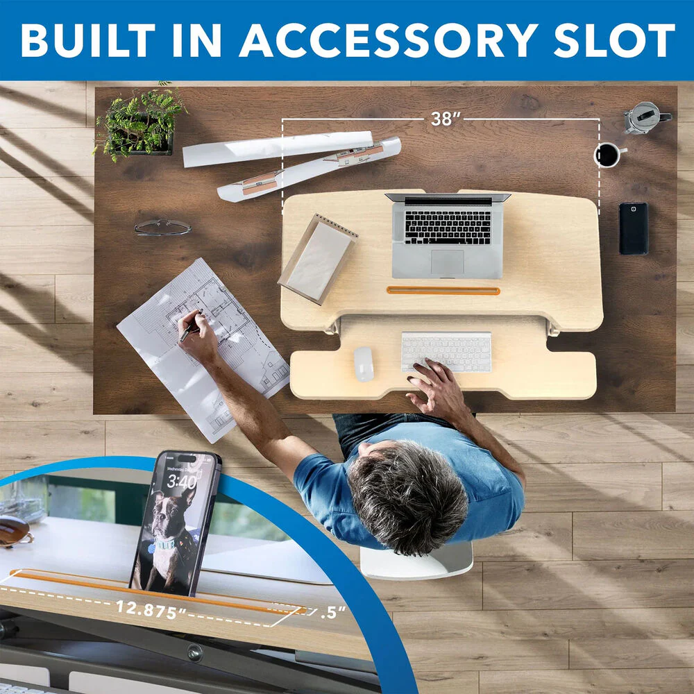 Mount-It! Standing Desk Converter with 38" Desktop (Maple) - Image 5