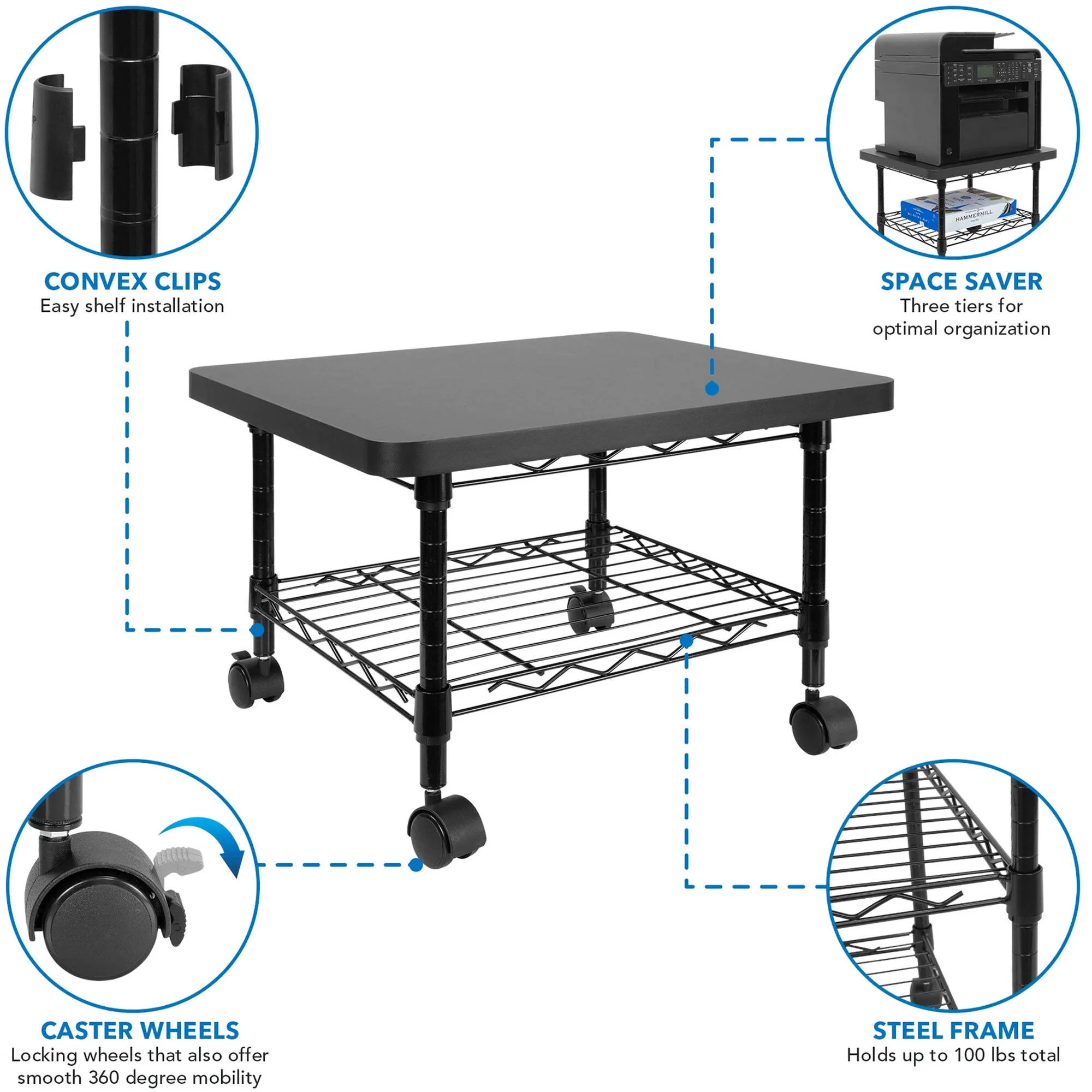 Mount-It! Under-Desk Printer Stand with Wheels - Image 5