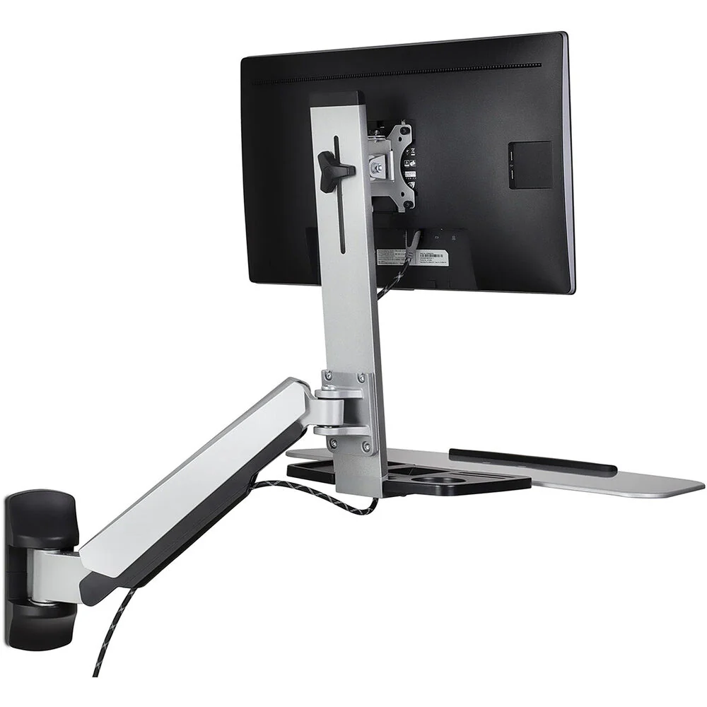 Mount-It! Wall Mounted Sit & Stand Single Monitor Workstation Arm with CPU Mount - Image 5
