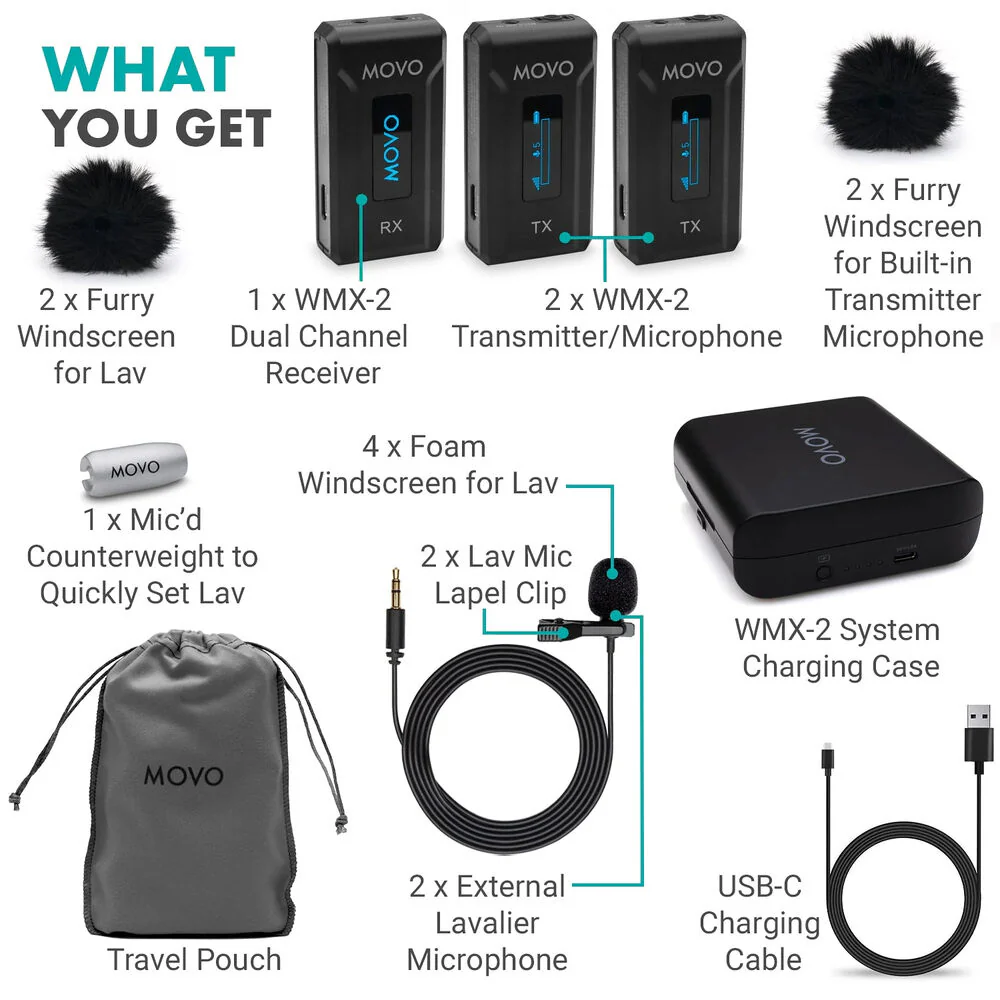 Movo Photo WMX-2-DUO 2-Person Wireless Microphone System for Cameras (2.4 GHz) - Image 4