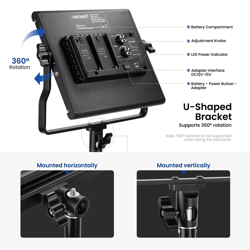 Neewer Bi-Color Video LED 2-Light Kit with Stands - Image 4