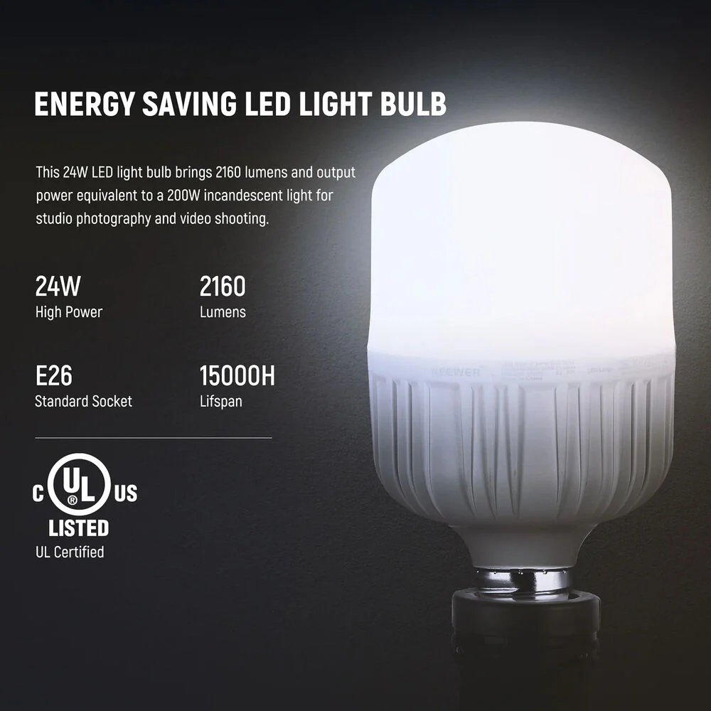 Neewer Daylight LED Light Bulb (24W, 2-Pack) - Image 2