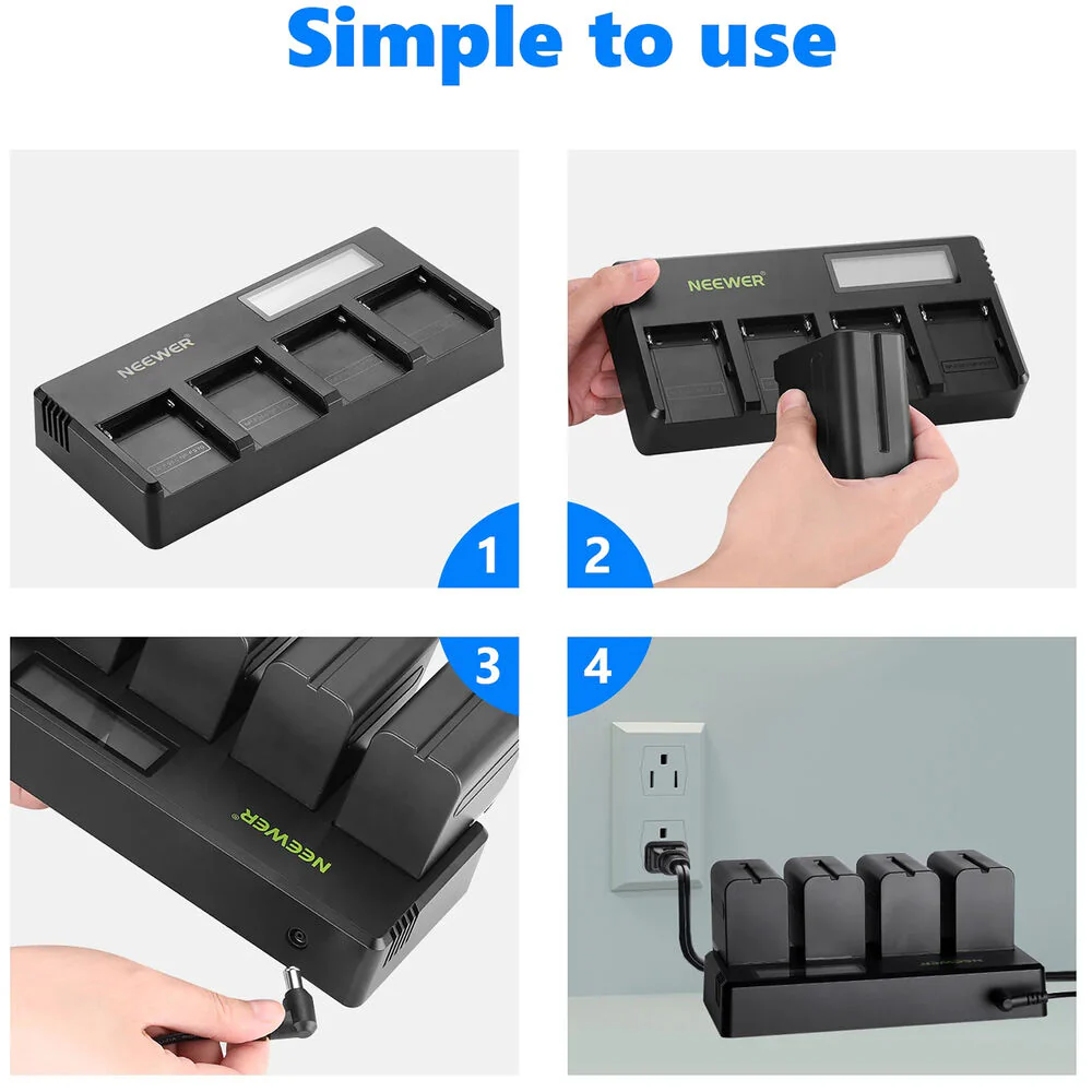 Neewer DP-F970 4-Bay L-Series Battery Charger with LCD - Image 4