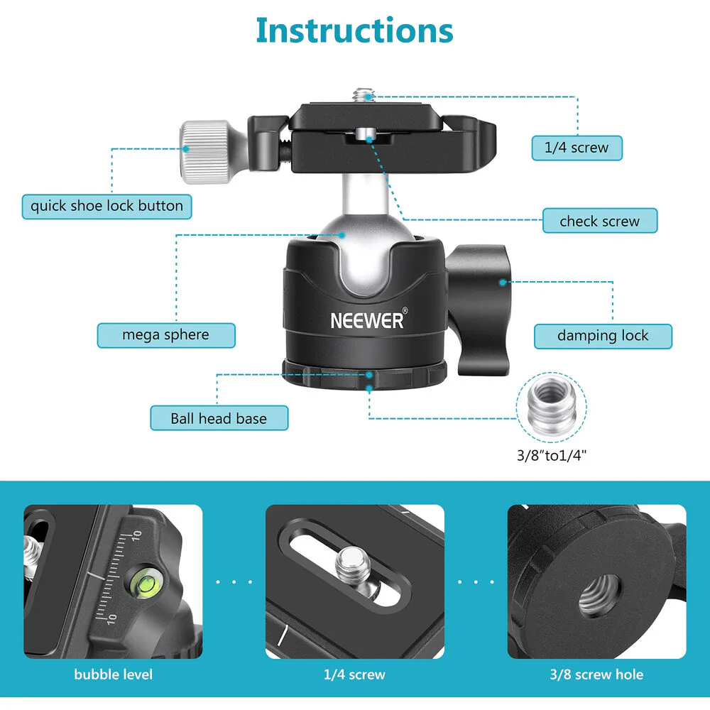Neewer LO28 Low-Profile Tripod Ball Head - Image 3