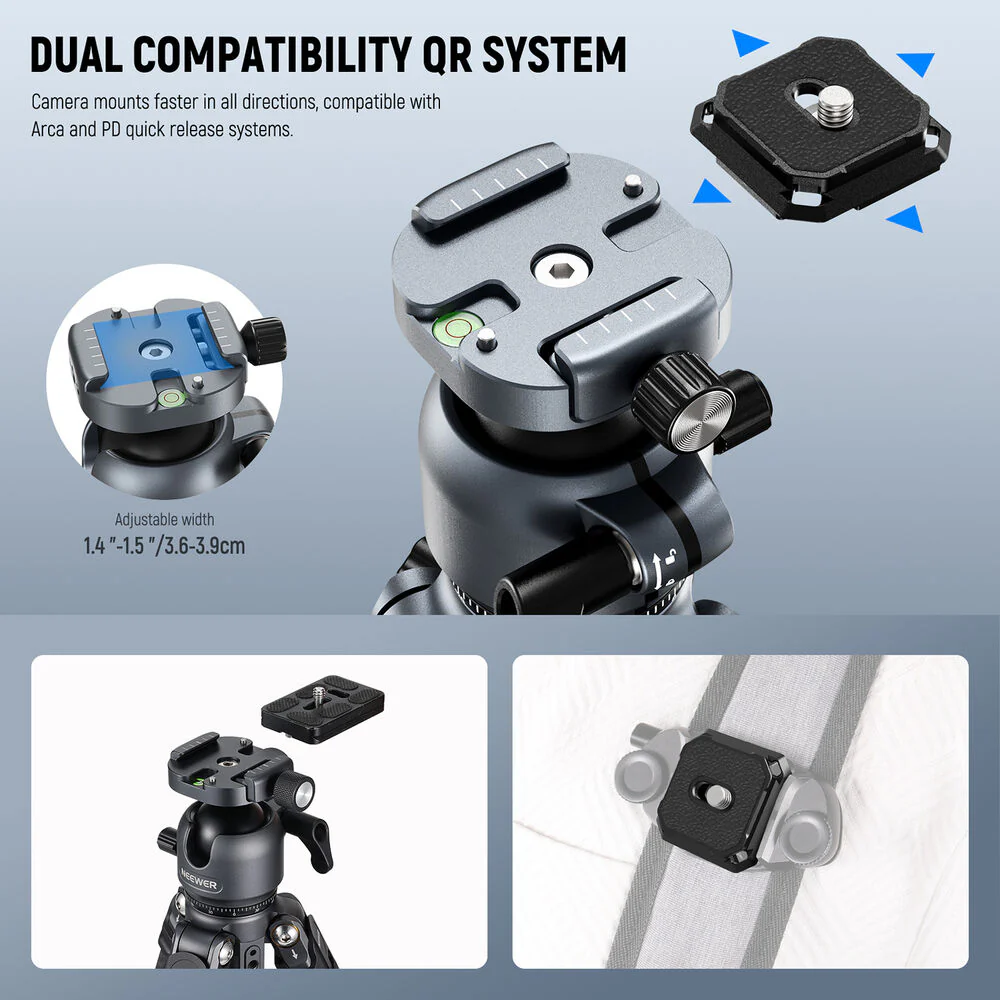 Neewer LT38 Carbon Fiber LITETRIP Travel Tripod with Panoramic Ball Head (61") - Image 6