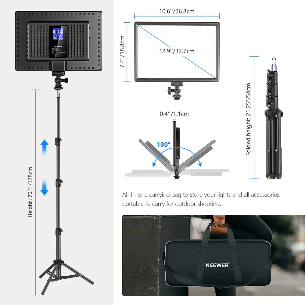Neewer NL-192AI LED Video Panel 2-Light Kit with Stands - Image 5