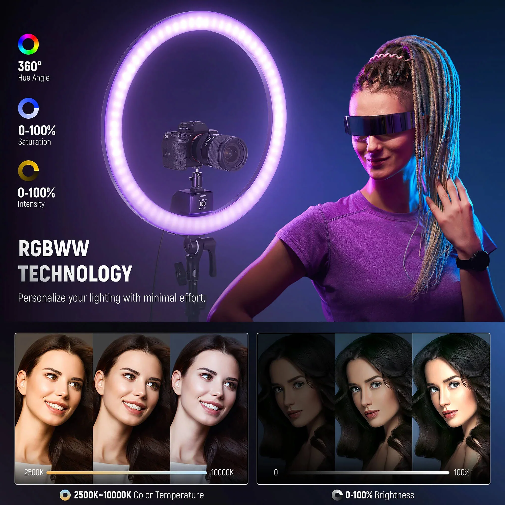 Neewer SRP18C RGB LED Ring Light Kit (18") - Image 3